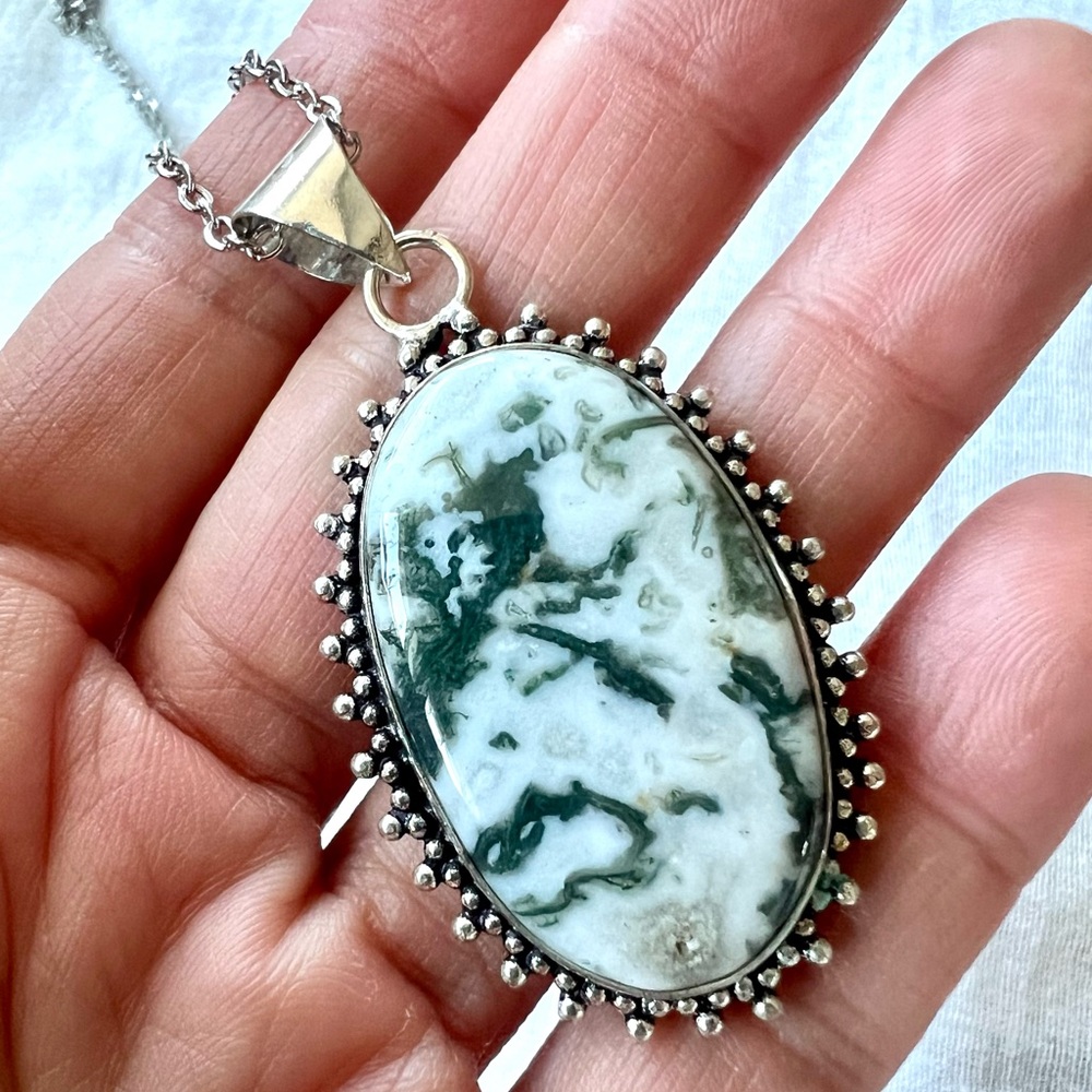 925 Tree Agate Moss Dendrite Pendant Necklace